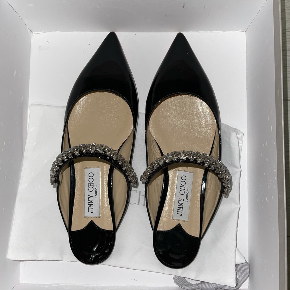 Jimmy Choo Embellished Patent Leather Flat Mules BRAND NEW - Picture 6 of 9